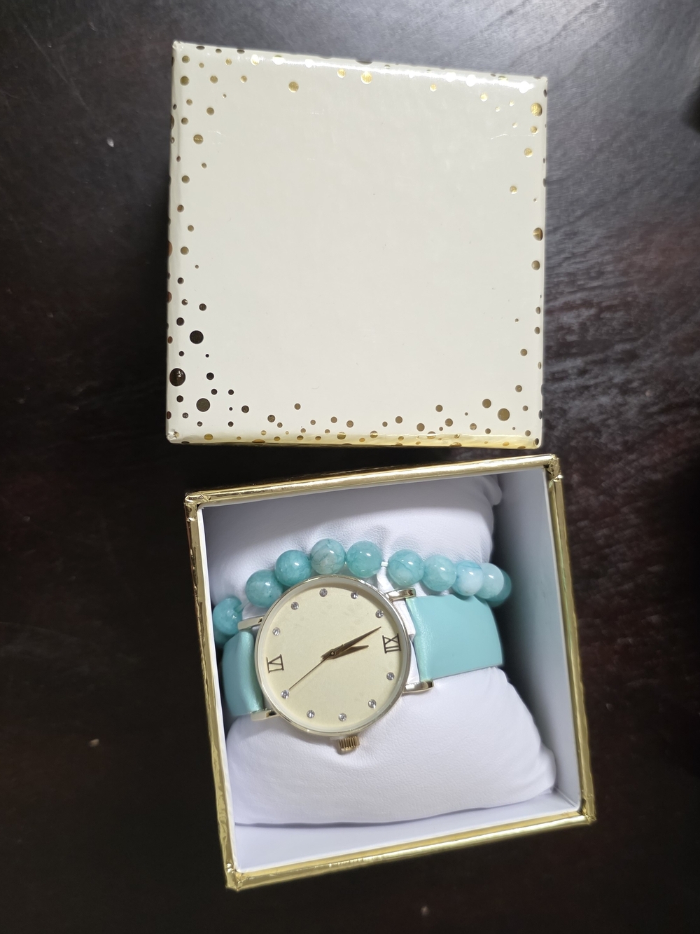 Turquoise Leather Strap Watch with Beaded Bracelet